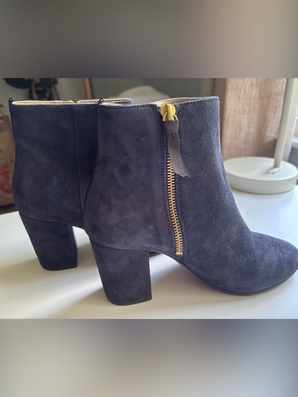 Boden Navy Suede Block Heel Ankle Boots